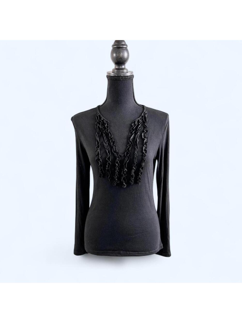 Vintage Y2K BCBG goth glam ruffle black long sleeve top size medium
